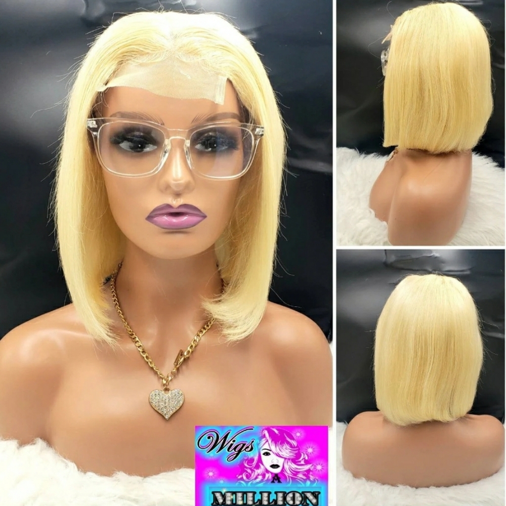 Virgin Hair Nicole Richie" Blonde Lace Closure Wig Brazilian Virgin Hair Bob Wig